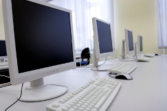 white computers in a row